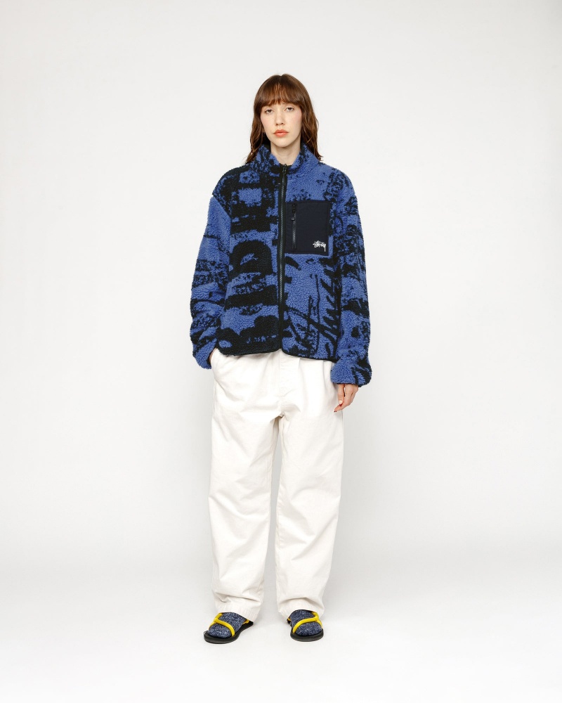 Stussy Sherpa Reversible Printed Jackets Blue | 09617LDRF