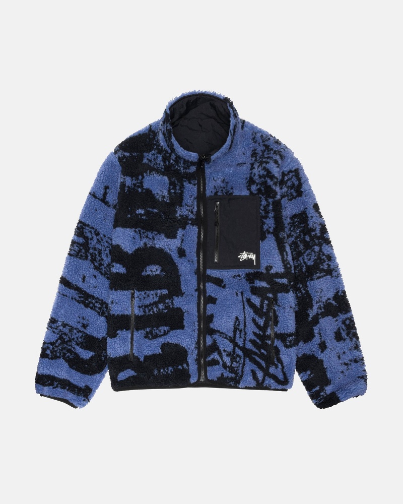 Stussy Sherpa Reversible Printed Jackets Blue | 09617LDRF