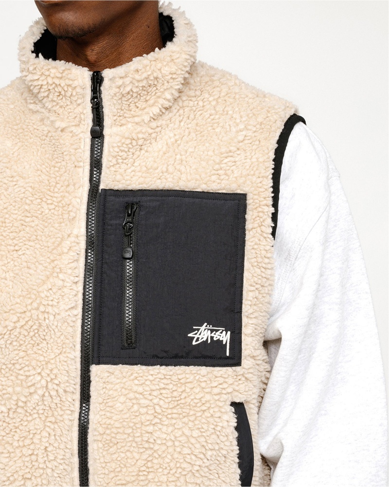 Stussy Sherpa Reversible Vest Beige | 43719IAJB