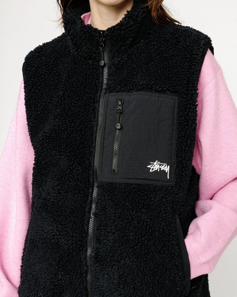 Stussy Sherpa Reversible Vest Black | 23681DEXL