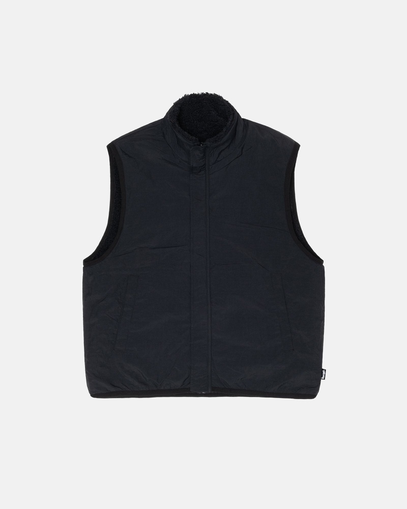 Stussy Sherpa Reversible Vest Black | 23681DEXL