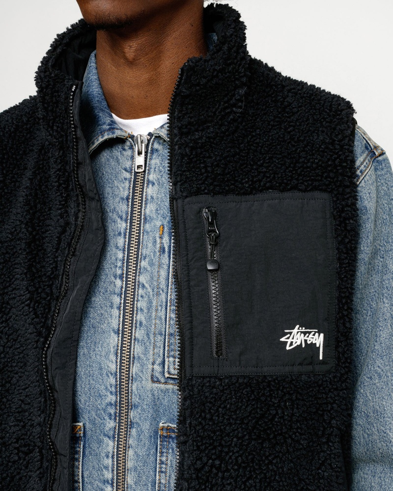 Stussy Sherpa Reversible Vest Black | 23681DEXL