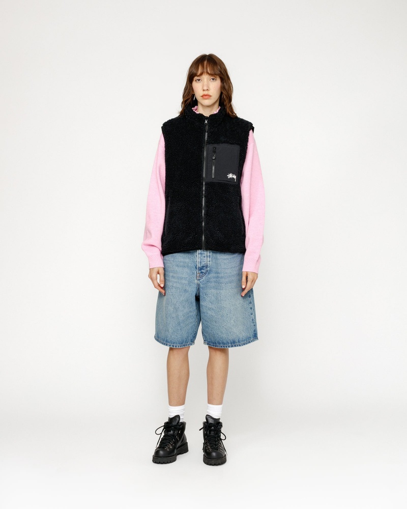 Stussy Sherpa Reversible Vest Black | 23681DEXL