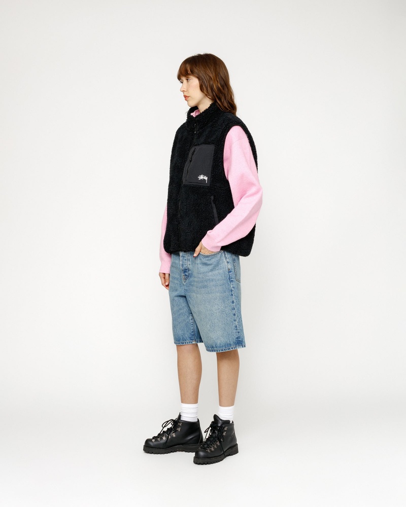 Stussy Sherpa Reversible Vest Black | 23681DEXL