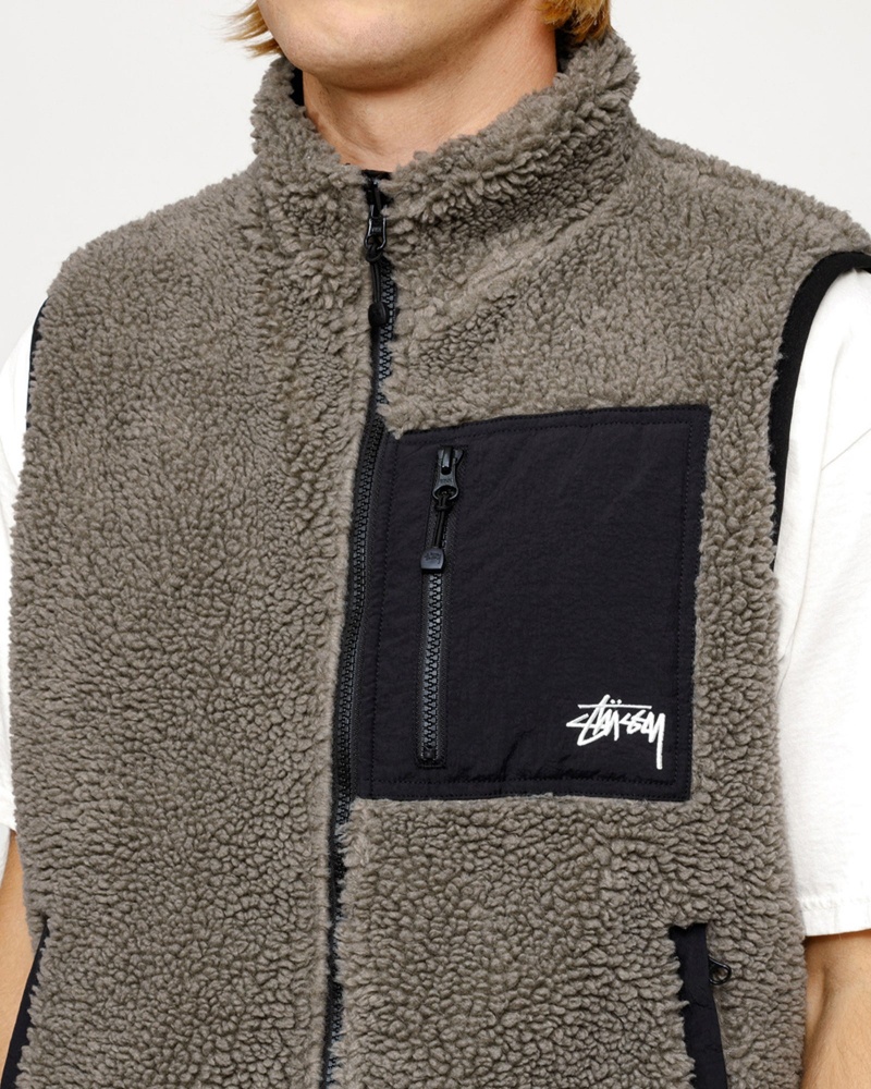 Stussy Sherpa Reversible Vest Grey | 58701RHLB