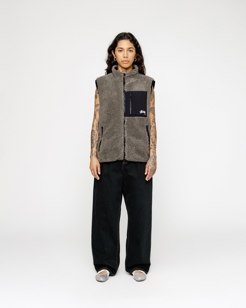 Stussy Sherpa Reversible Vest Grey | 58701RHLB