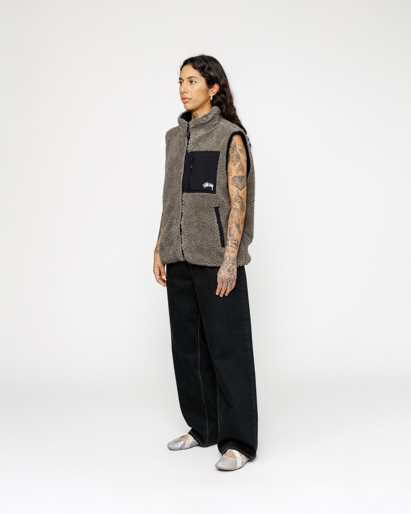 Stussy Sherpa Reversible Vest Grey | 58701RHLB