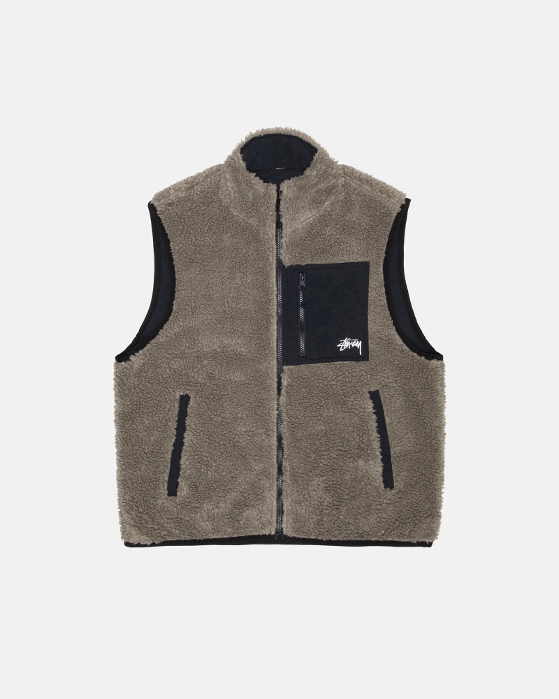 Stussy Sherpa Reversible Vest Grey | 58701RHLB