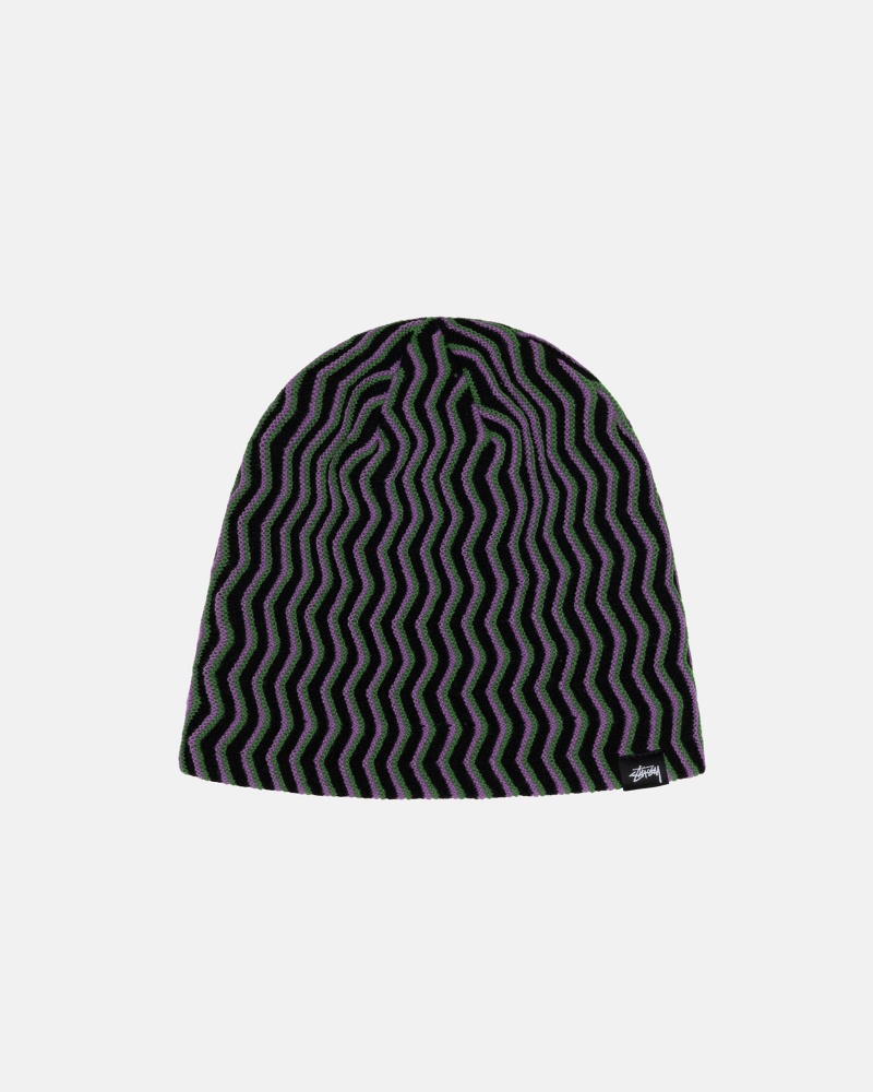 Stussy Skullcap Crinkle Stitch Beanie Black | 10753NTIR