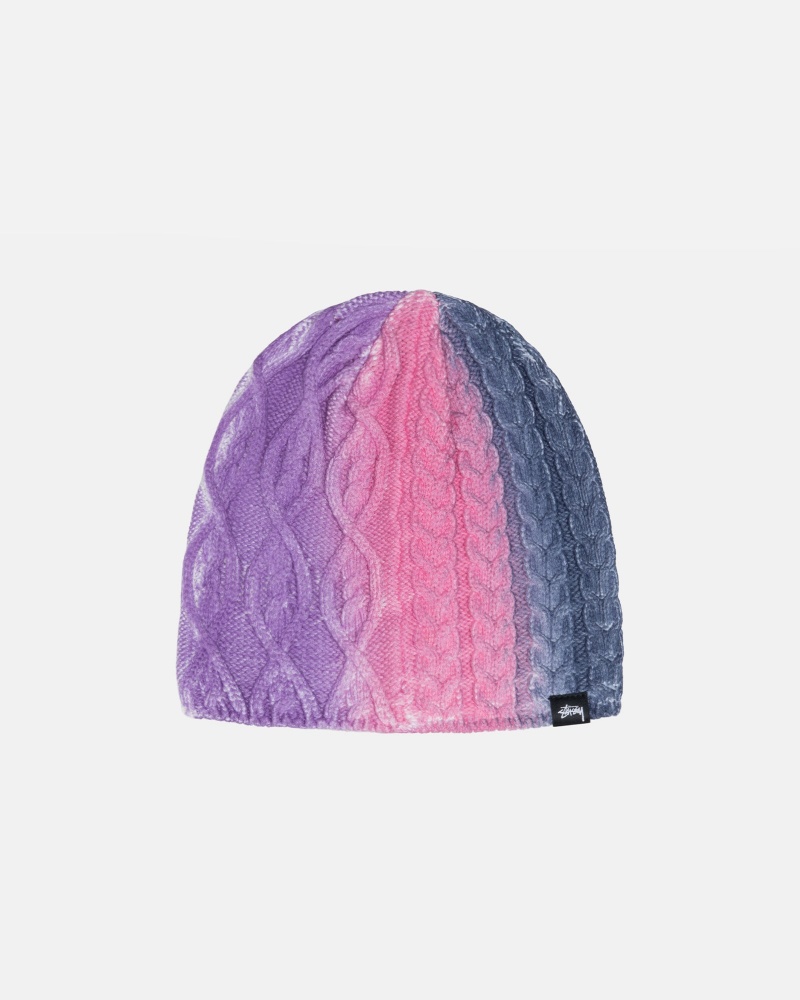 Stussy Skullcap Spray Knit Beanie Purple Multicolor | 81403QRZA