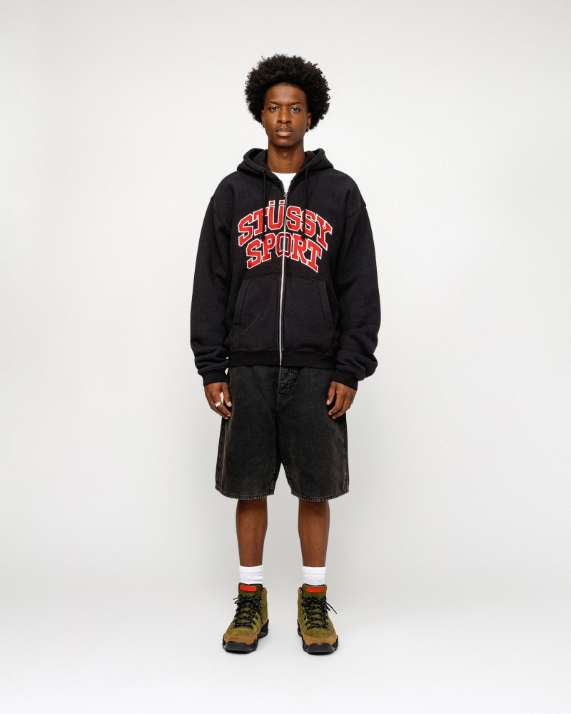 Stussy Sport Zip Hoodie Black | 04935UZPN