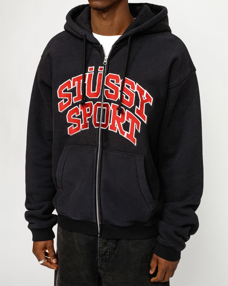 Stussy Sport Zip Hoodie Black | 04935UZPN