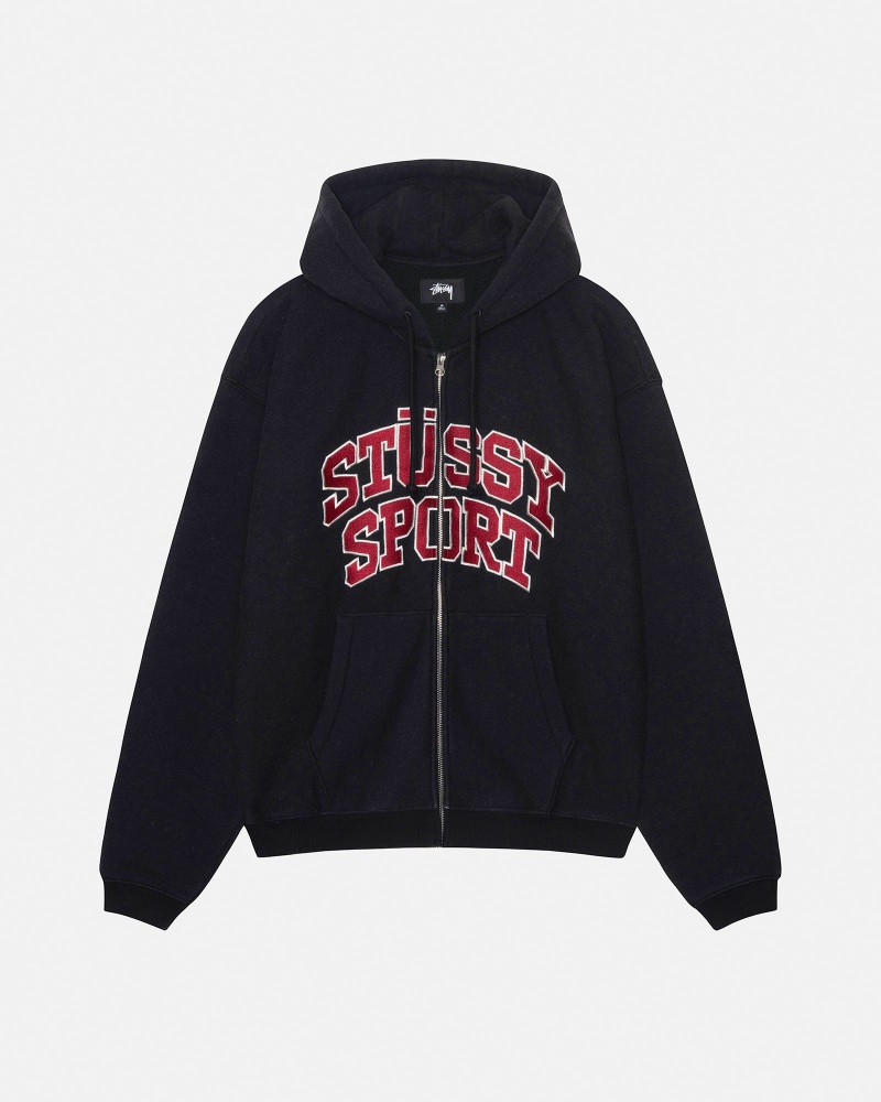 Stussy Sport Zip Hoodie Black | 04935UZPN