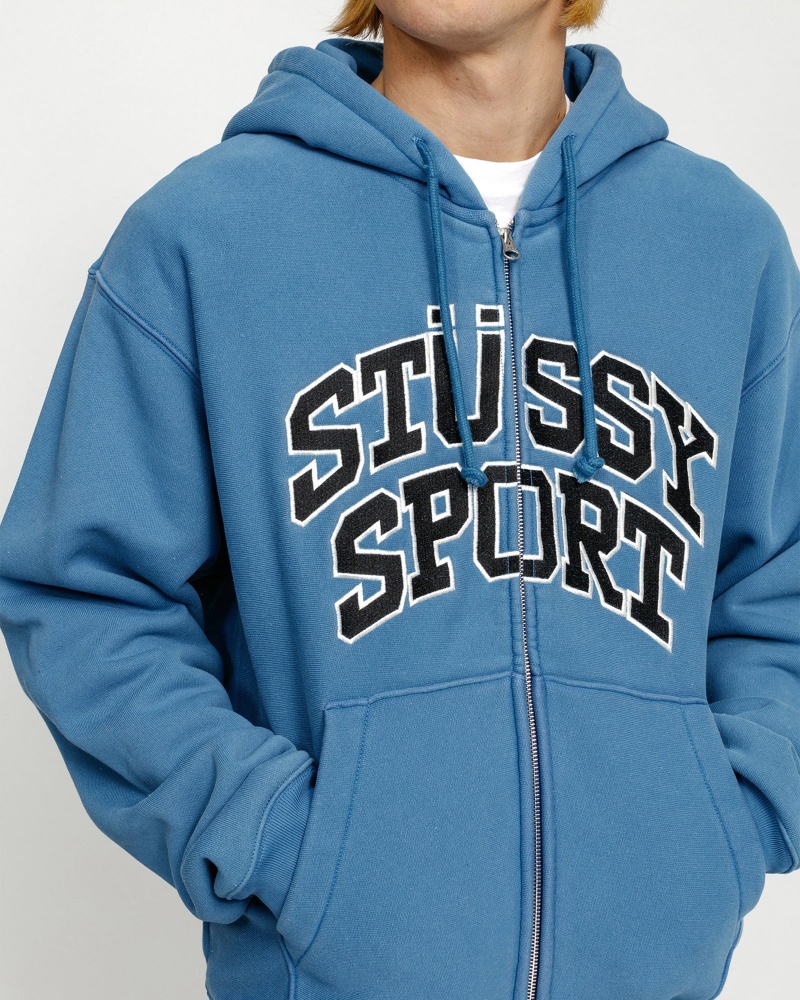 Stussy Sport Zip Hoodie Blue | 89125FIRQ