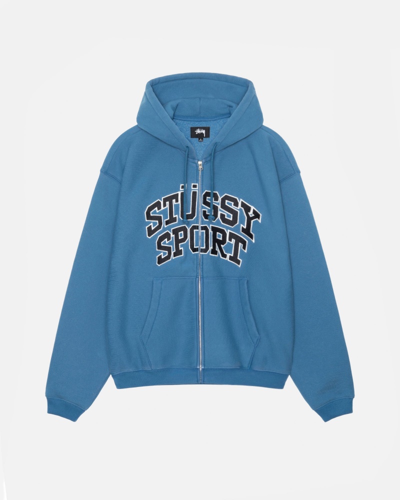 Stussy Sport Zip Hoodie Blue | 89125FIRQ