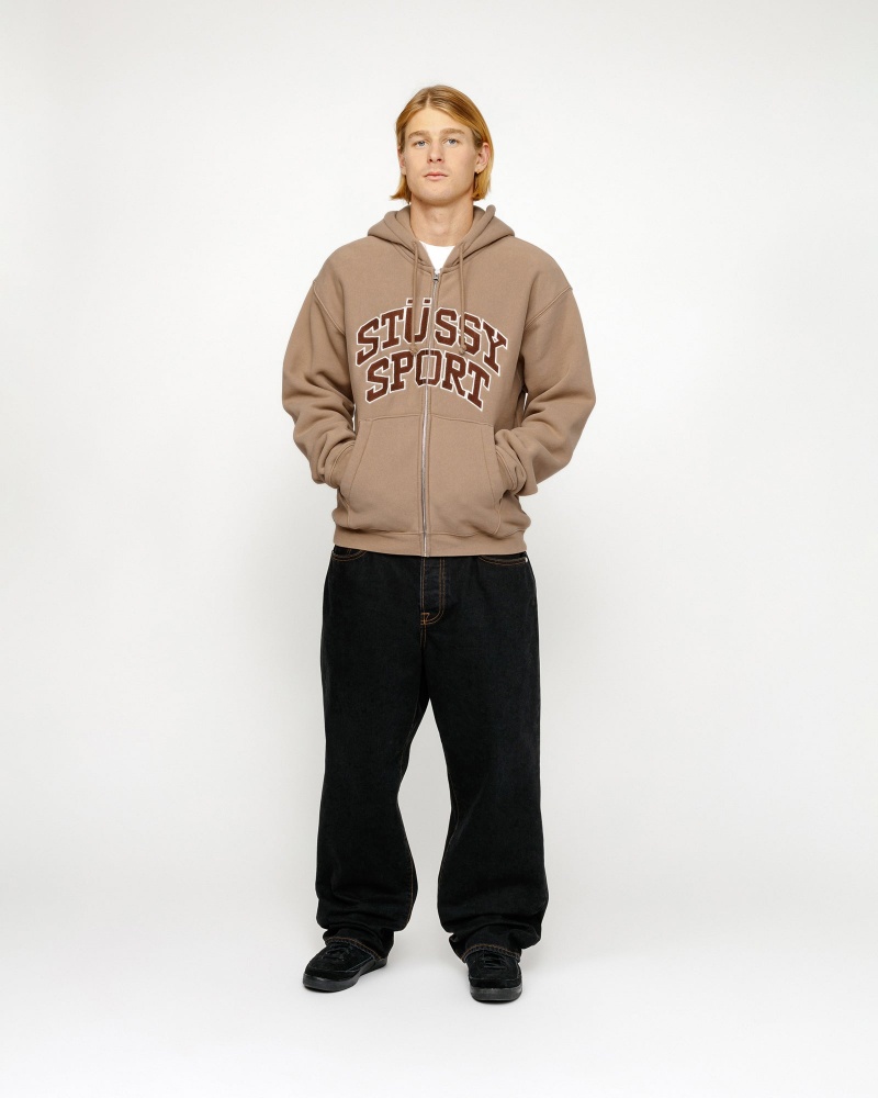 Stussy Sport Zip Hoodie Brown | 70138QZFP