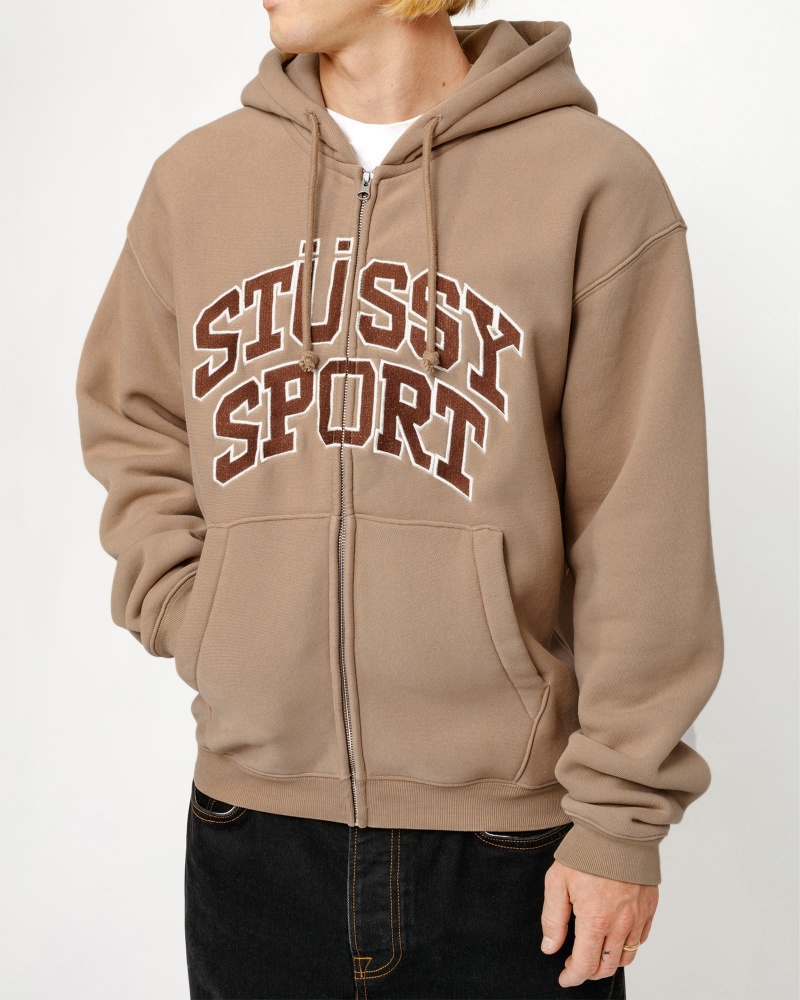 Stussy Sport Zip Hoodie Brown | 70138QZFP