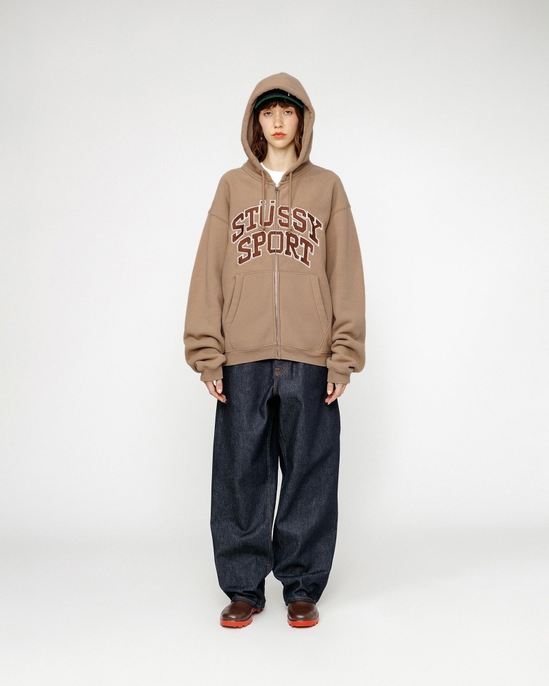 Stussy Sport Zip Hoodie Brown | 70138QZFP