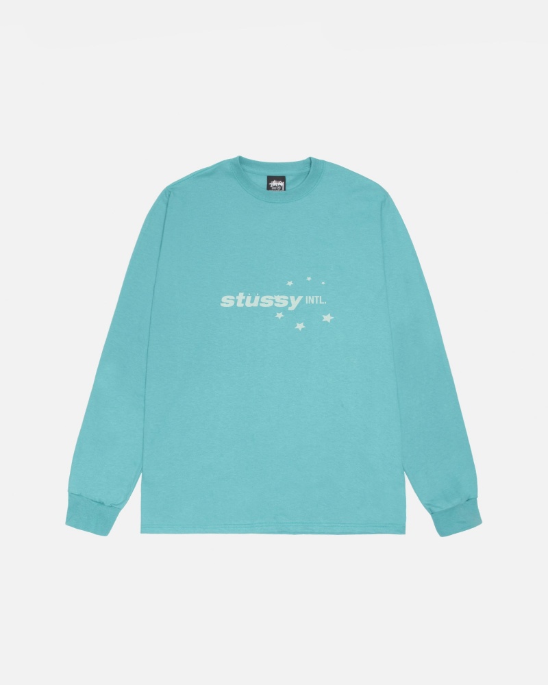 Stussy Star Sport Ls T Shirts Blue | 79628TYQX