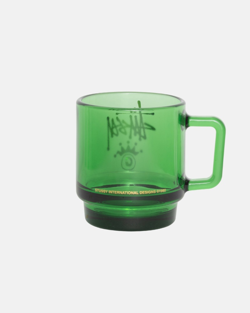 Stussy Stock Crown Logo Glass Mug Other Accessories Green | 63970MATV