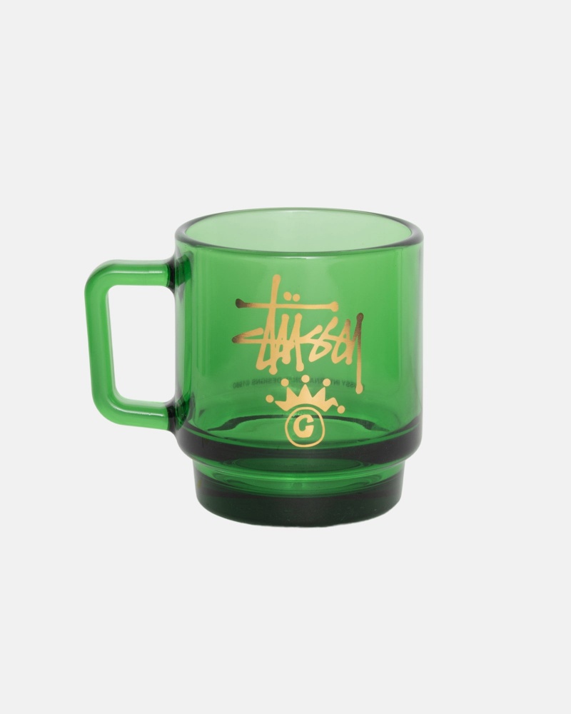 Stussy Stock Crown Logo Glass Mug Other Accessories Green | 63970MATV