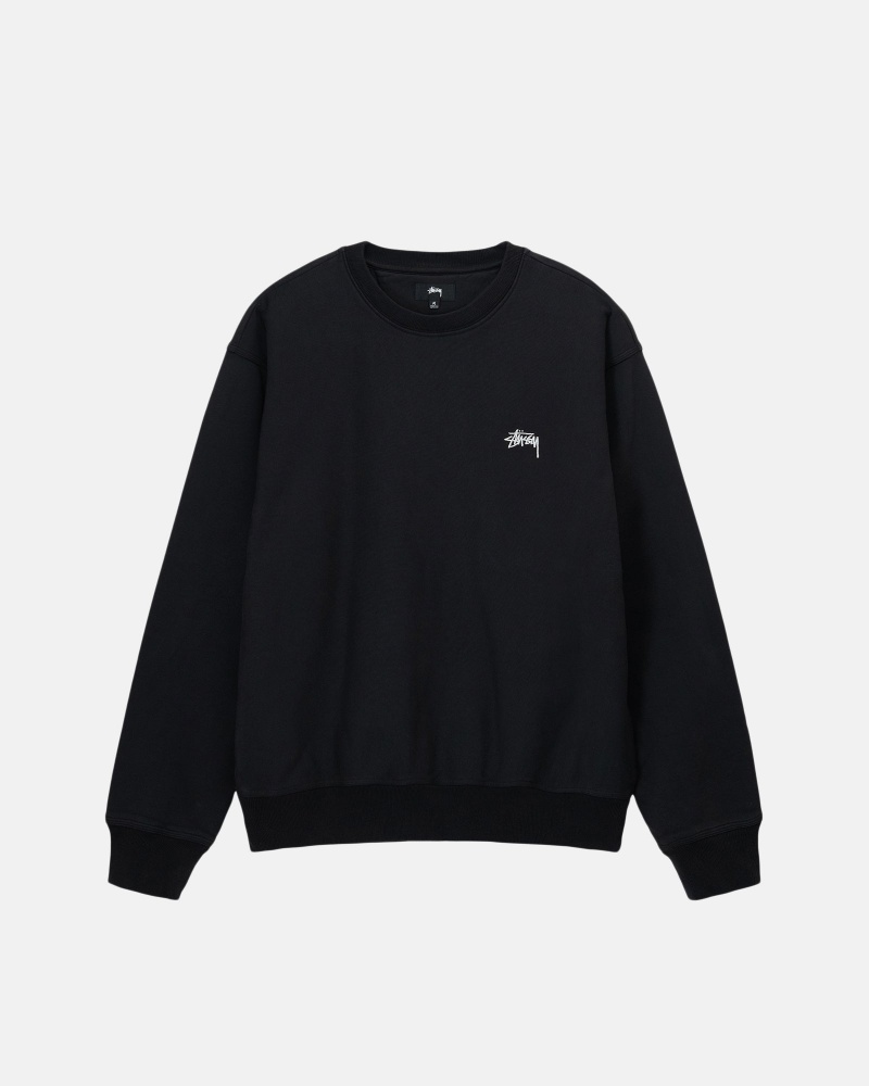 Stussy Stock Logo Crew Sweatshirts Black | 61754BEWT