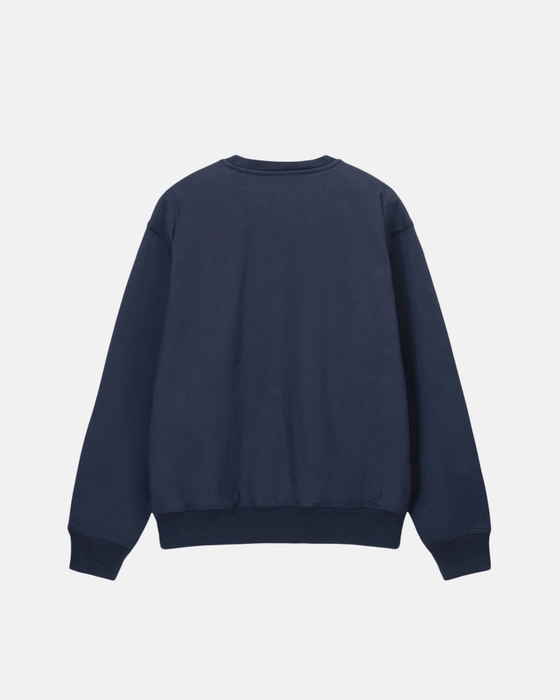 Stussy Stock Logo Crew Sweatshirts Navy | 12976HLXD