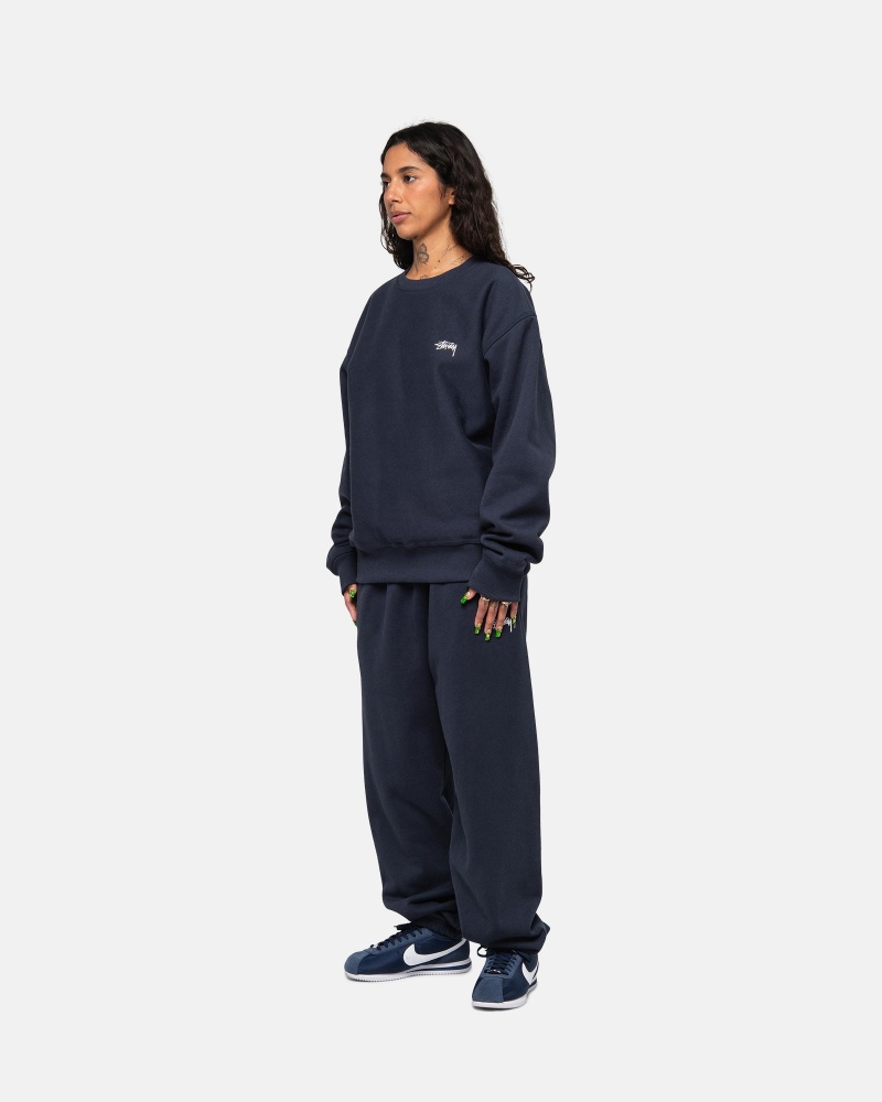 Stussy Stock Logo Crew Sweatshirts Navy | 12976HLXD