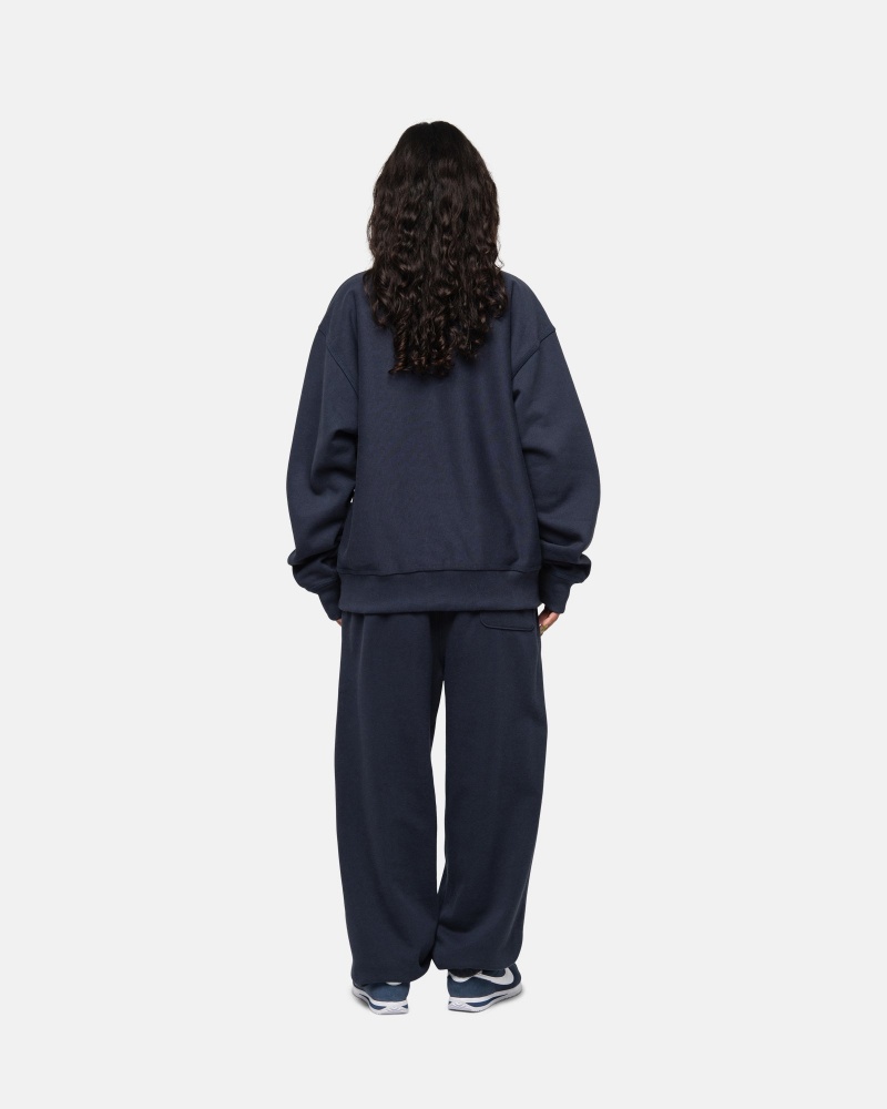 Stussy Stock Logo Crew Sweatshirts Navy | 12976HLXD