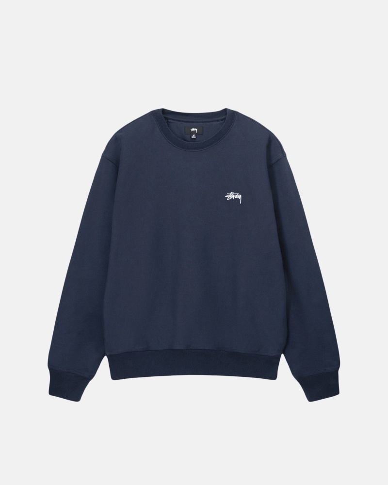 Stussy Stock Logo Crew Sweatshirts Navy | 12976HLXD