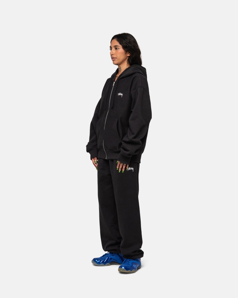 Stussy Stock Logo Zip Hoodie Black | 97680KVTQ