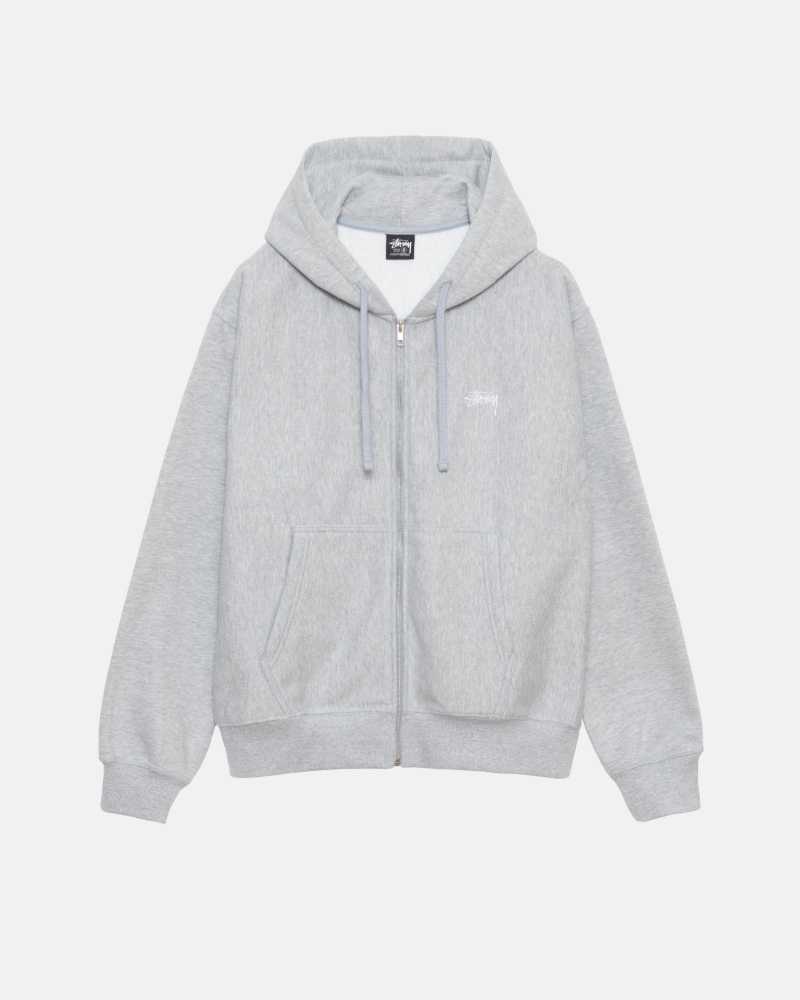 Stussy Stock Logo Zip Hoodie Grey | 18956KGAM