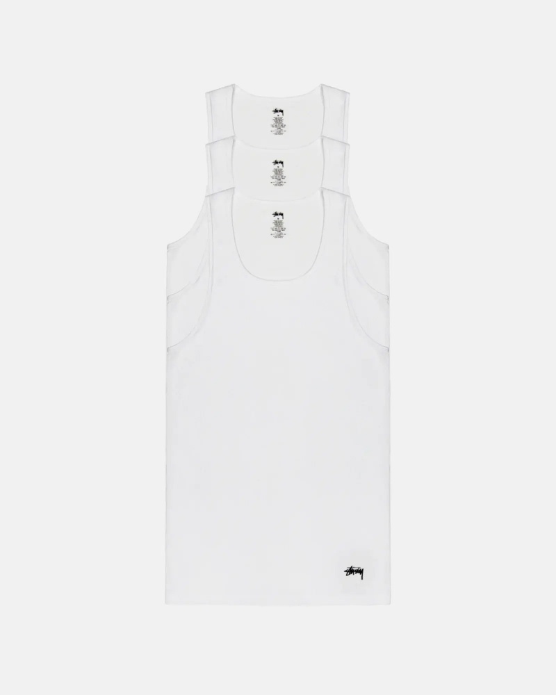 Stussy Tank Under 3 Pack Shirts White | 87329FDCI