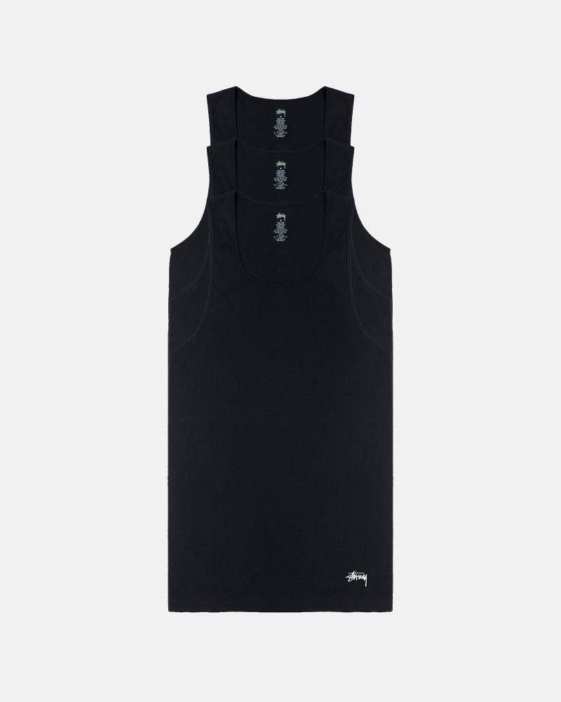 Stussy Tank Under 3 Pack Tops Black | 60854FNCW