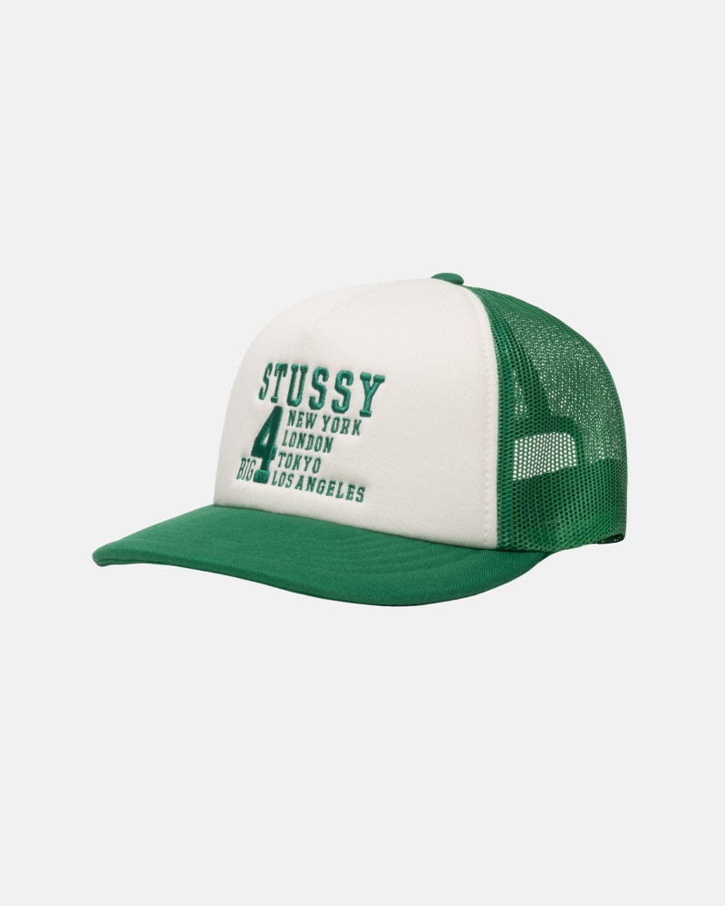 Stussy Trucker Big 4 Snapback Caps Green | 25460WMSQ