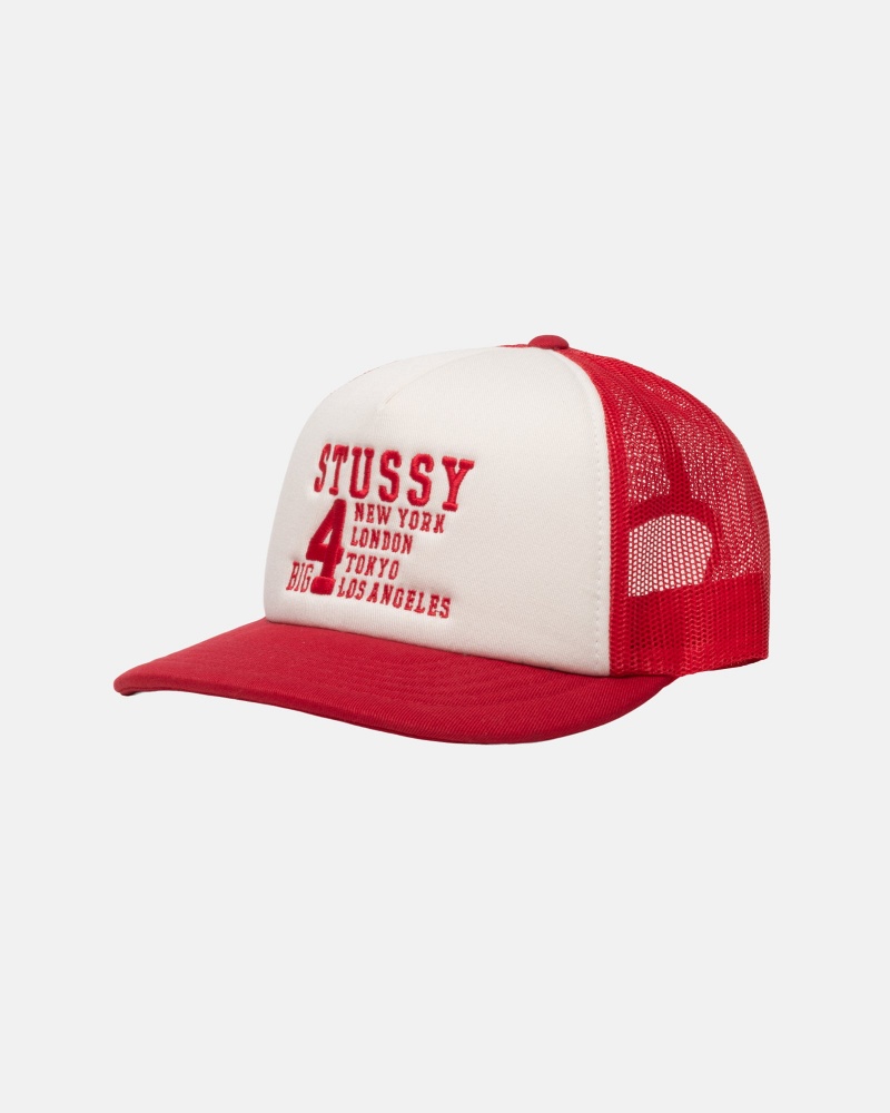 Stussy Trucker Big 4 Snapback Caps Red | 37650WIOD