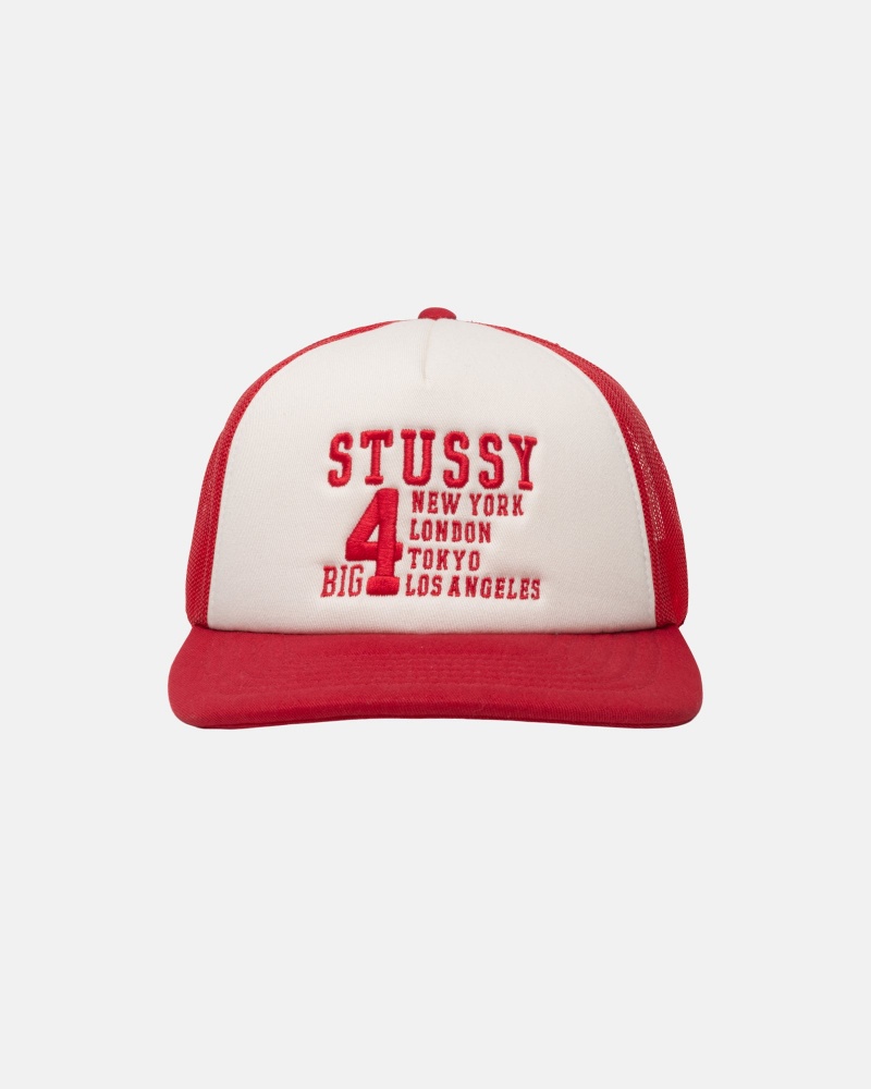 Stussy Trucker Big 4 Snapback Caps Red | 37650WIOD