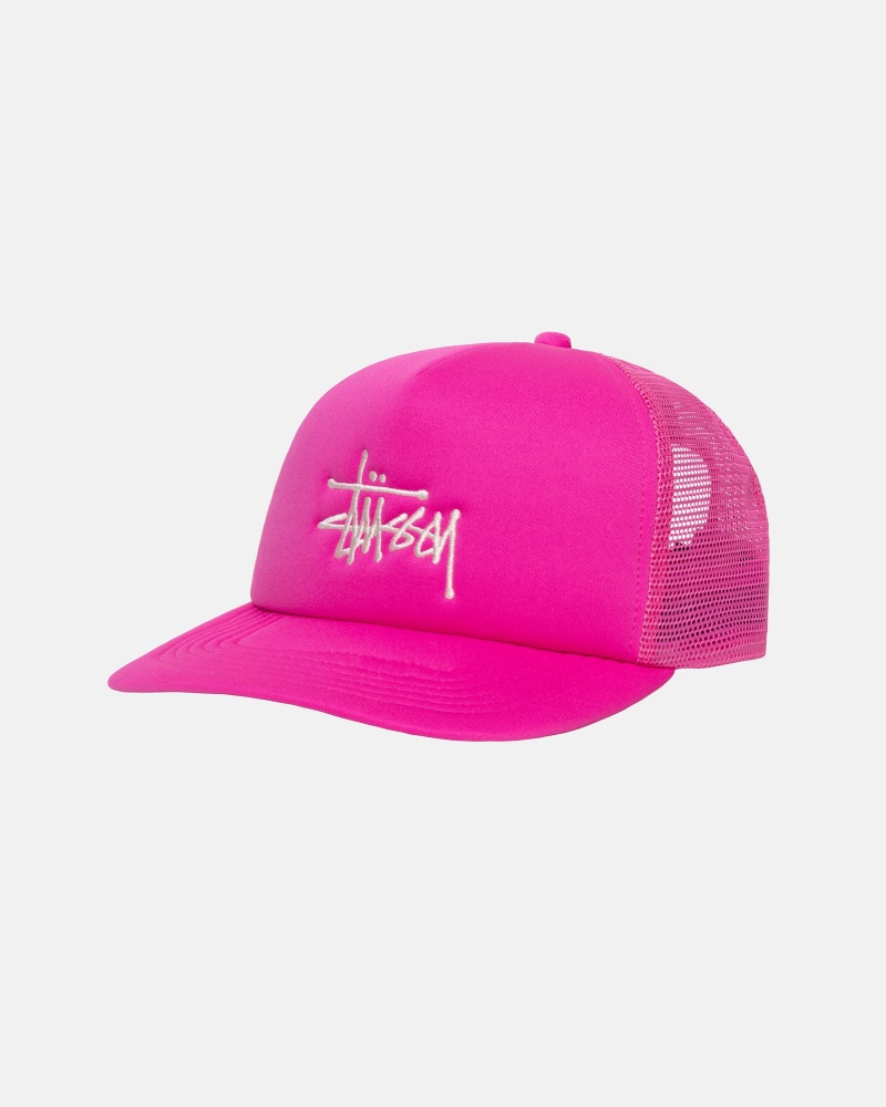 Stussy Trucker Big Basic Snapback Caps Pink | 10749OGWQ