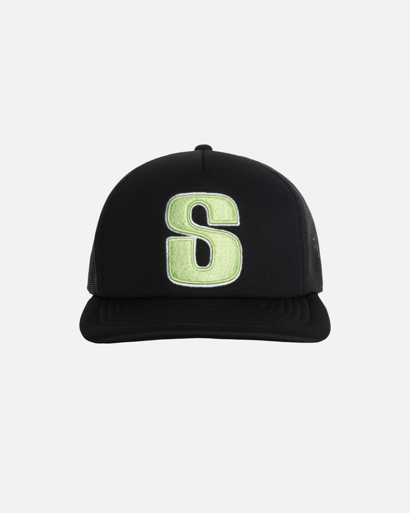 Stussy Trucker Big S Snapback Caps Black | 53906RGTX