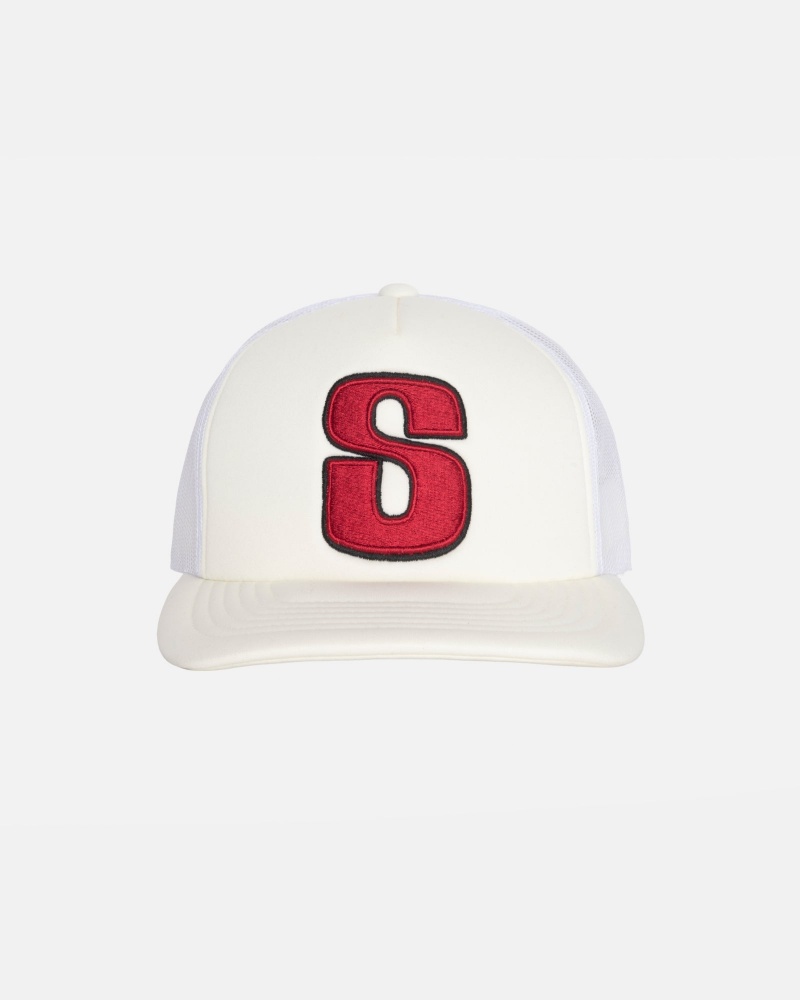 Stussy Trucker Big S Snapback Caps White | 41659UPSW