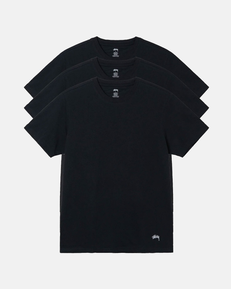 Stussy Under 3 Pack Shirts Black | 61540YPZL