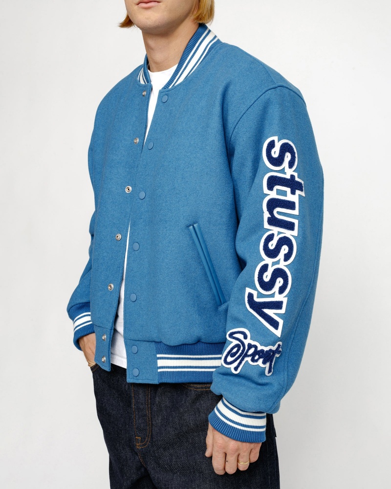 Stussy Varsity Competition Jackets Blue | 73621MFJN