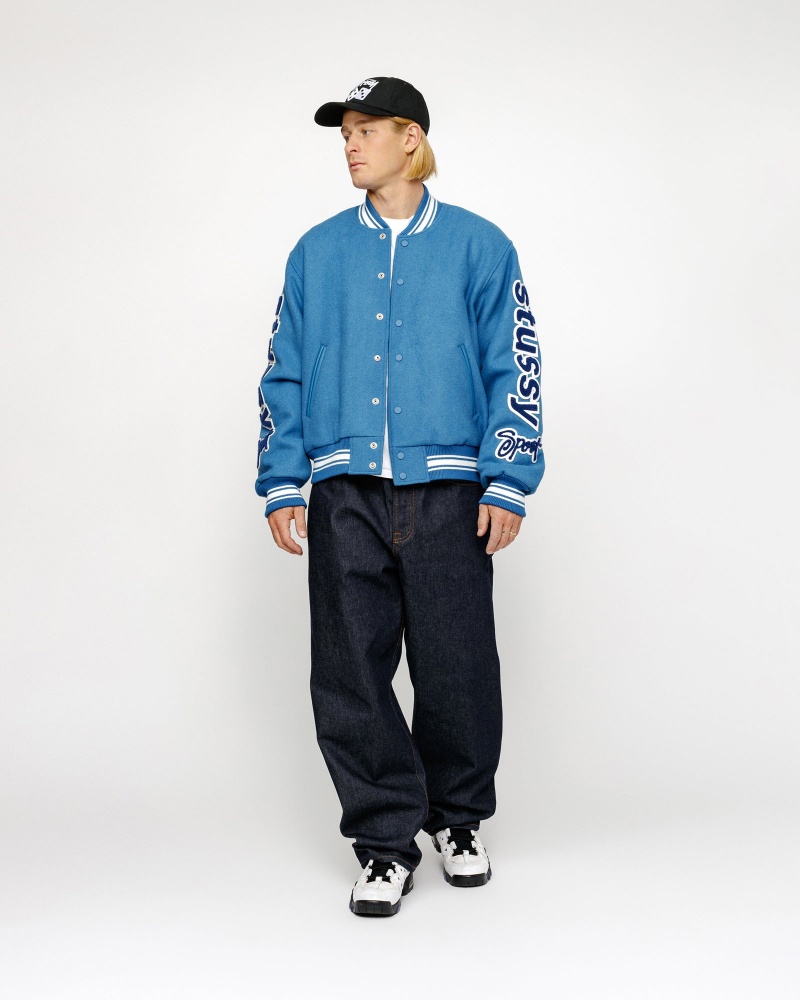 Stussy Varsity Competition Jackets Blue | 73621MFJN