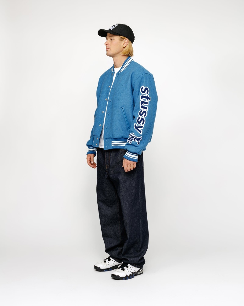 Stussy Varsity Competition Jackets Blue | 73621MFJN