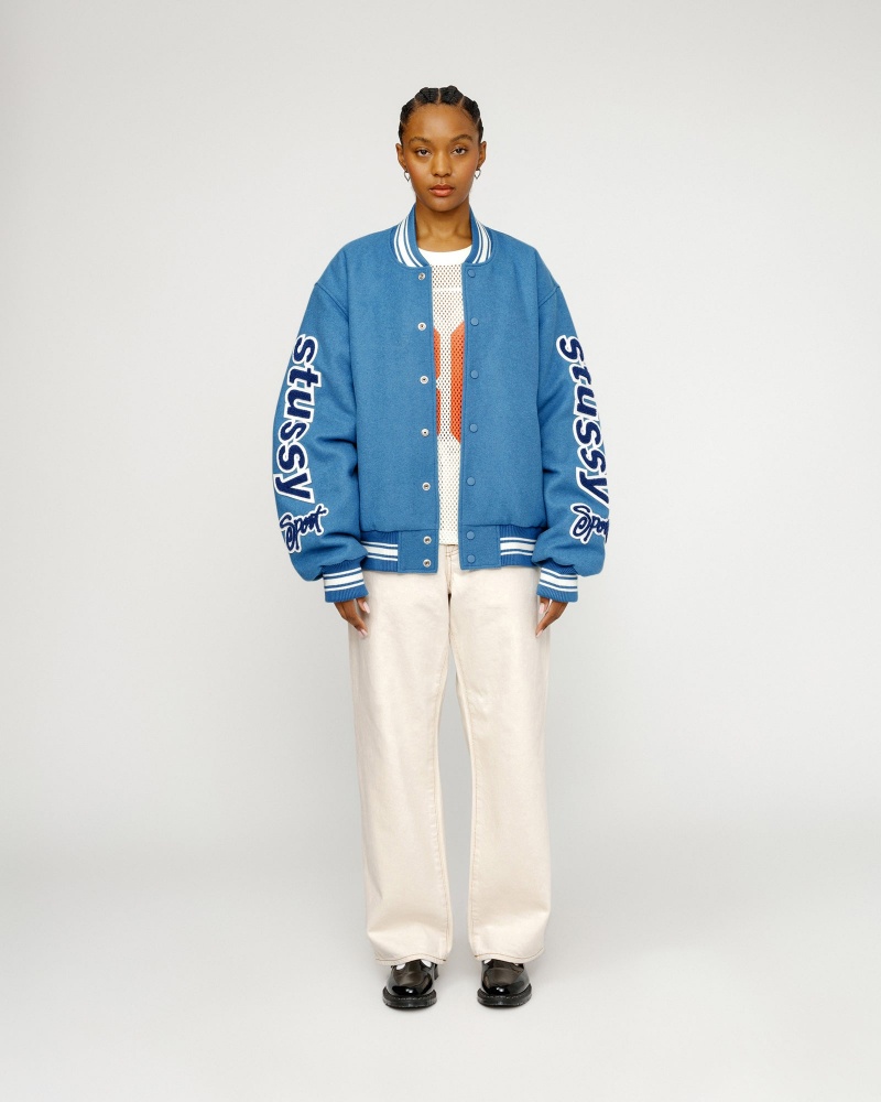 Stussy Varsity Competition Jackets Blue | 73621MFJN