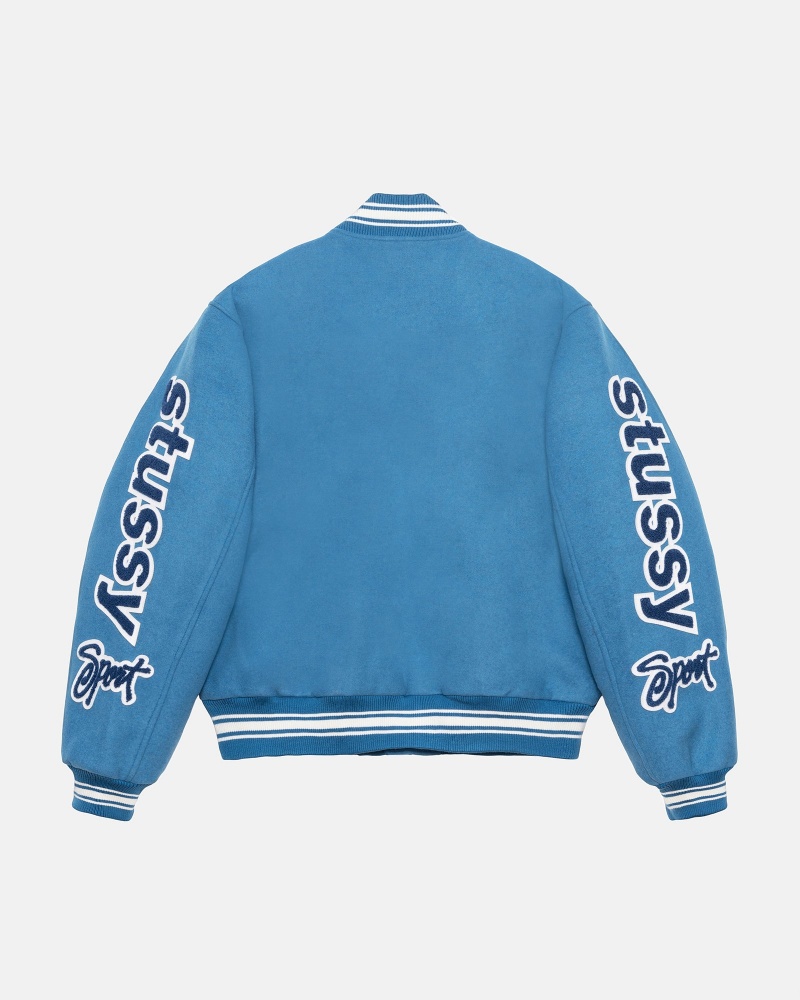 Stussy Varsity Competition Jackets Blue | 73621MFJN