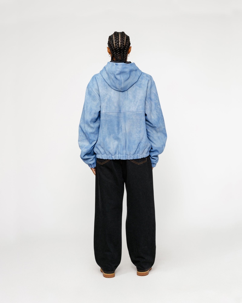 Stussy Work Stonewash Leather Jackets Blue | 03541PXSW