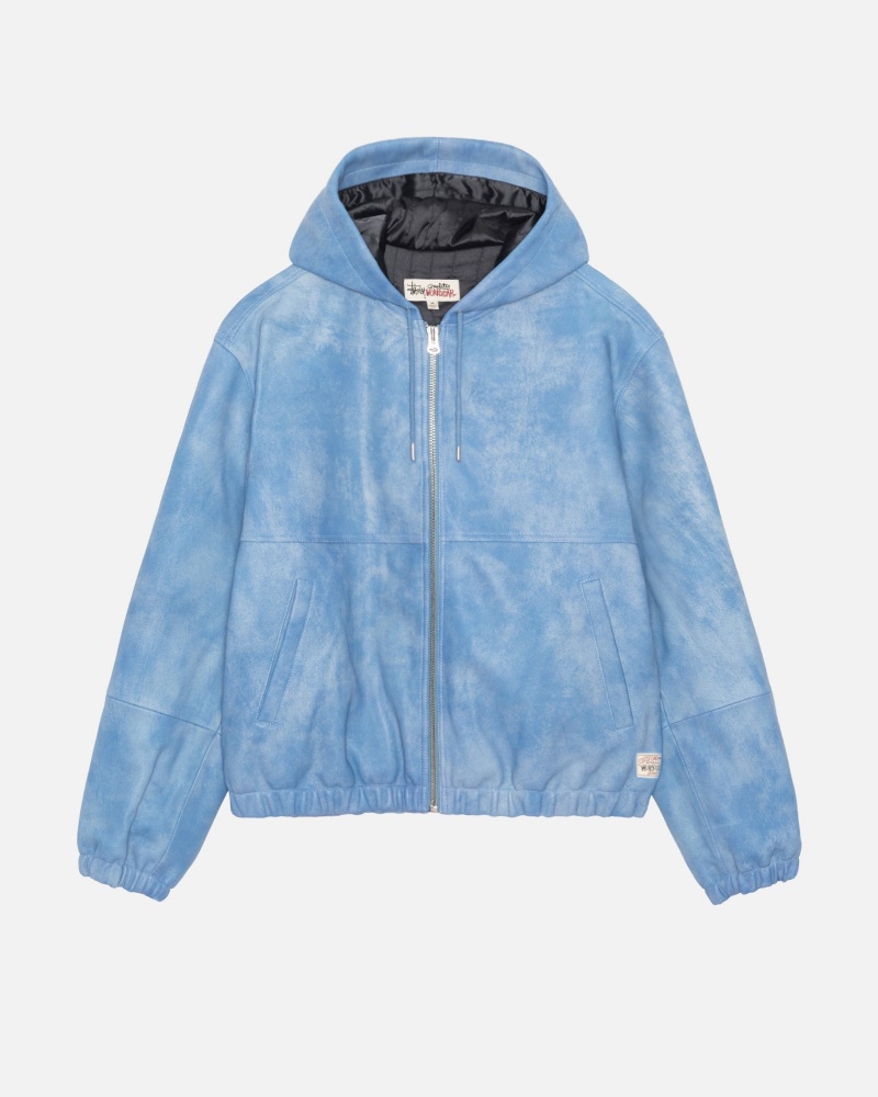 Stussy Work Stonewash Leather Jackets Blue | 03541PXSW