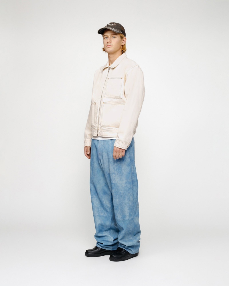 Stussy Zip Work Denim Jackets Beige | 61930WXNI