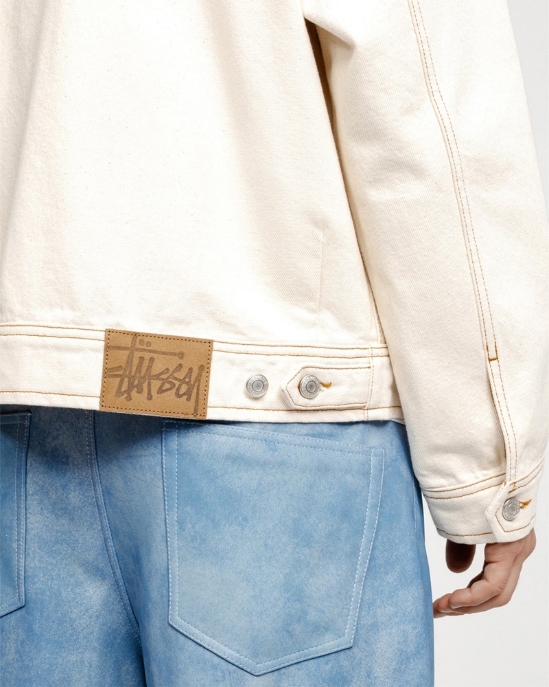 Stussy Zip Work Denim Jackets Beige | 61930WXNI